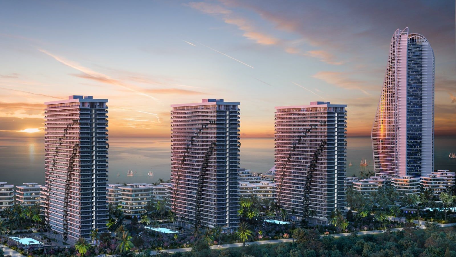 Triplet Towers at sunset